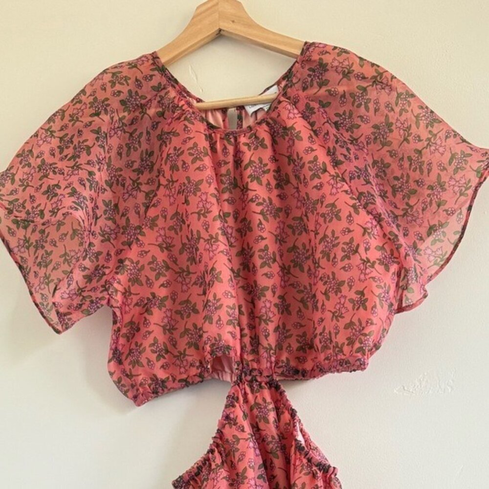 Lost + Wander Venus Rising Coral Floral Maxi Dress luxury short sleeve size L - Picture 8 of 16